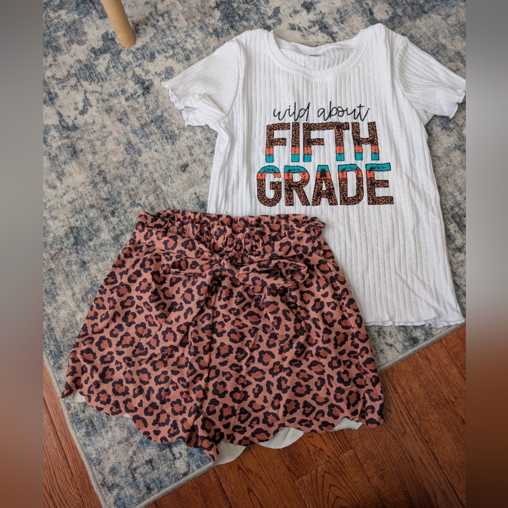 Sparkle In Pink Wild About Fifth Grade Outfit T-shirt Tie Shorts Sz 6XL(14-16)